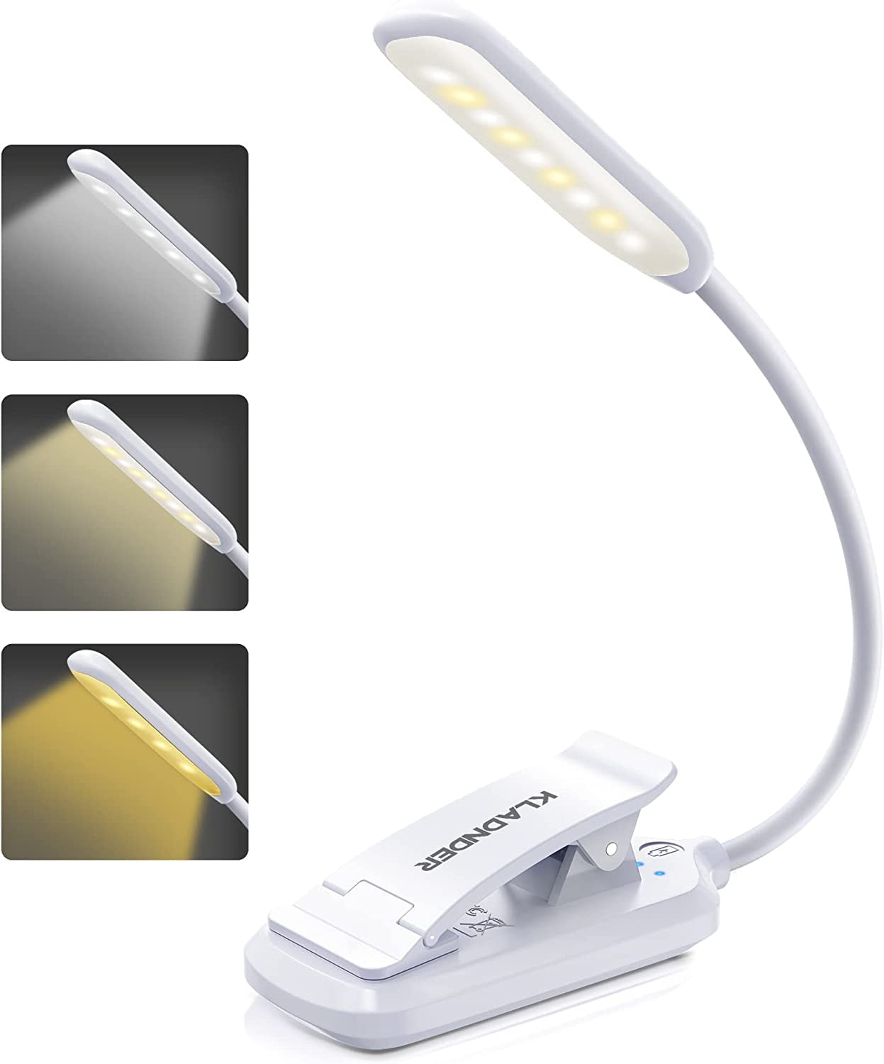 Rechargeable Book Light, 9 LED Amber Reading Light, 3 Lighting Colors