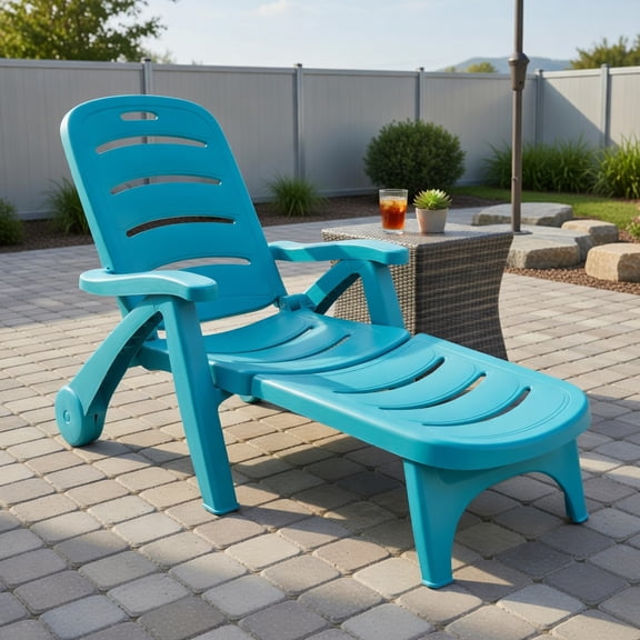 GVN Chaise Lounge Outdoor, Lounge Chair Outdoor,5 Position Adjustable Folding Lounger Chaise Chair-Turquoise