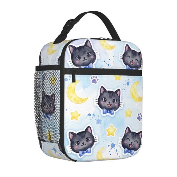 Black Cat Lunch Bag Multi-Color Insulated Box, High Capacity Thermal Handbag for Travel Work Picnic Gatherings