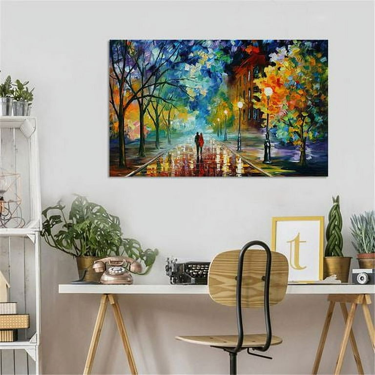 1 PCS Hand-Painted 3D Oil Paintings Modern Canvas Large Wall Art Abstract  Contemporary Artwork Night Rainy Street Living Room 