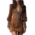 thumbnail image 2 of DailyTrove Women's Long Sleeve V-Neck Bodycon Mini Dress - Suede Look Casual Dress with Pockets for Fall & Winter, 2 of 6
