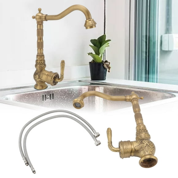 Antique Brass Kitchen Faucet, G1/2 Single Handle Kitchen Faucet Large Leak Proof 360 Degree Rotation Cold Hot Water Mixer for Household