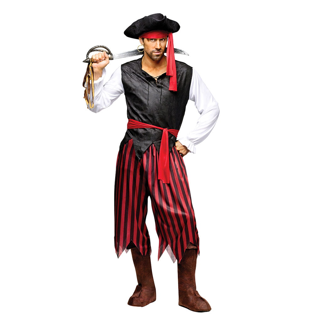 Adult Mens Caribbean Pirate Captain Deckhand Fancy Dress Costume 