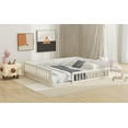 thumbnail image 3 of Newest Wood Full Size Upholstered Platform Bed with Guardrail and Pillow, Beige, 3 of 10