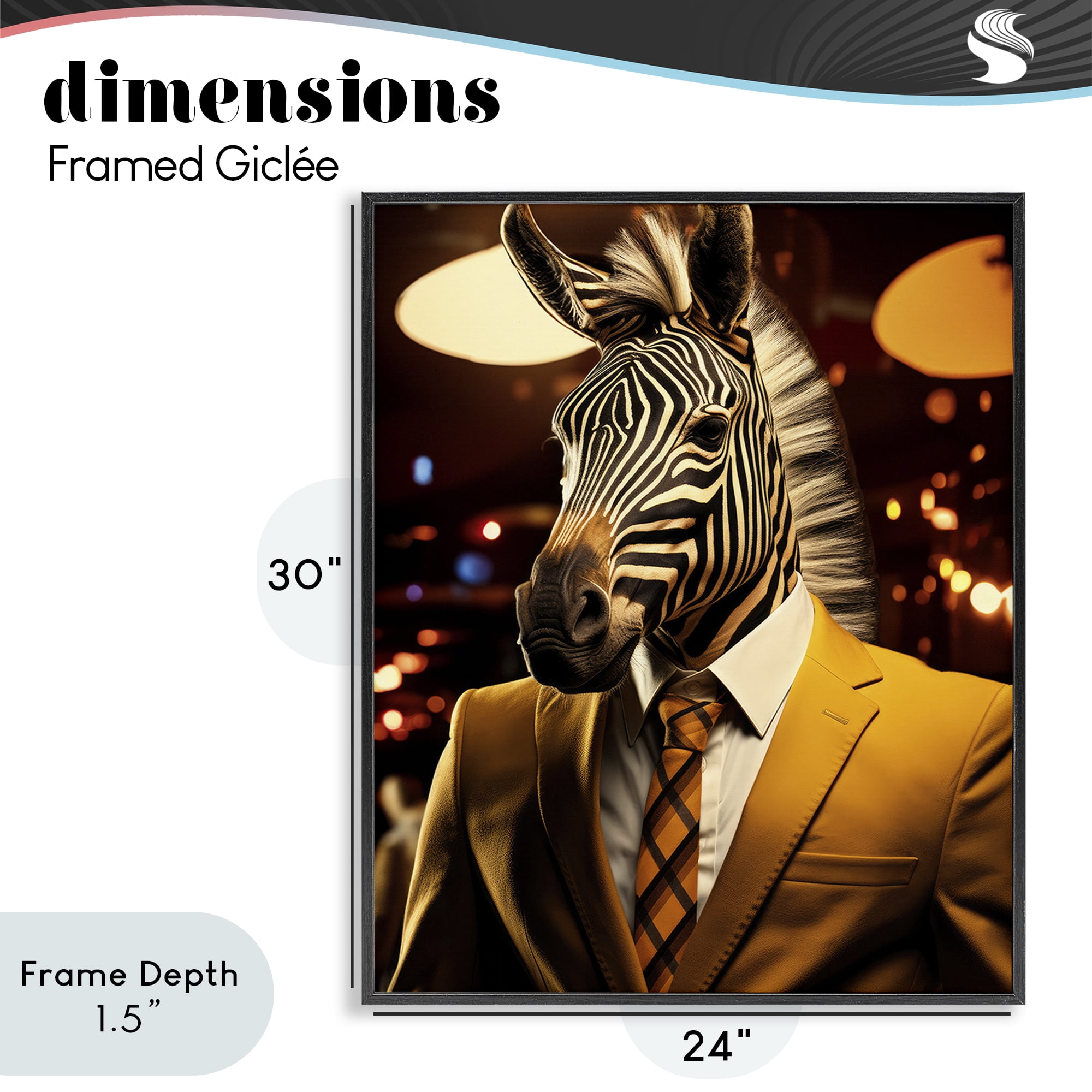 Stupell Industries Trendy Debonair Zebra Black Framed Giclee Art, design by Ray Powers