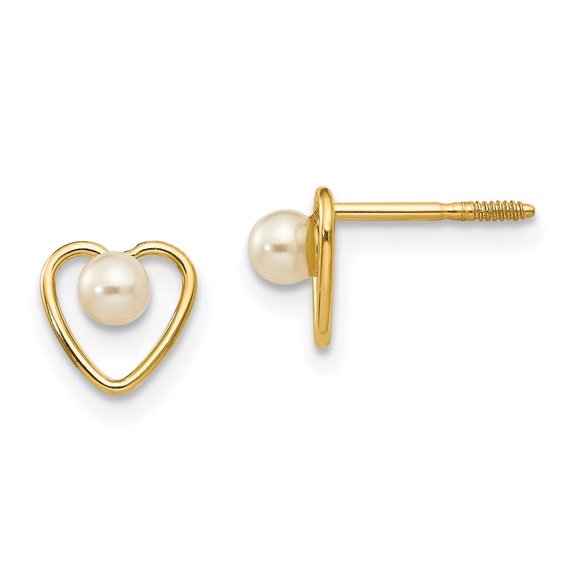 Auriga Fine Jewelry 14k Yellow Gold 3mm Pearl Birthstone Heart Stud Earrings for Women