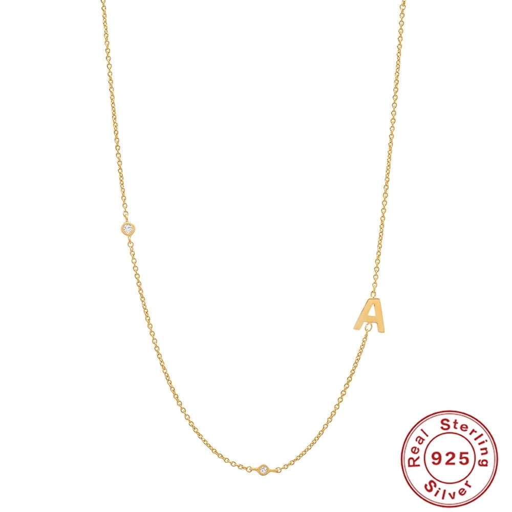 HESHPAWS S925 pure Silver Sideways Initial Diamond Studded Necklace,, Women's Collarbone Necklace, Initial Name Necklace, Custom Letter Necklace, Name Necklac （with Gift Box)