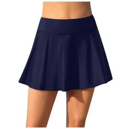 GUOBIOZIY Swim Skirts Women Women s Swimdress Ruched Ruffle Swim Skirt Bikini Bottom High Waist Built-in Swim Bottoms Spring Summer Trend Swimwear Skirt (Navy S)