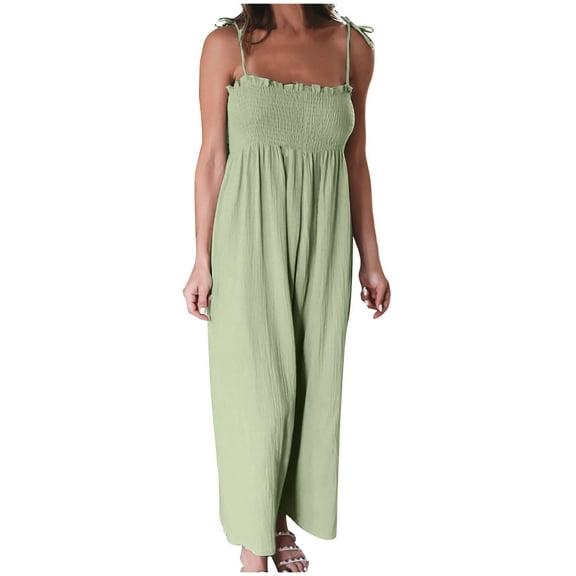 Ausyst Plus Size Jumpsuits for Women High Waist Casual Solid Color Suspender Sleeveless Pleated Jumpsuit Summer Baggy Rompers Clearance