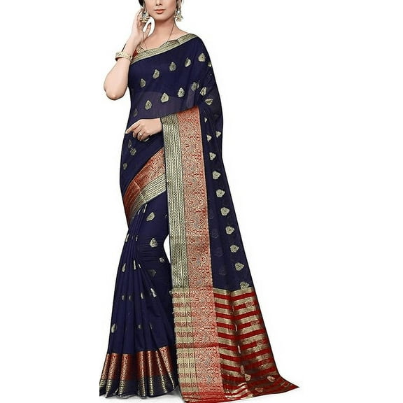 Accessorize Kingdom Women Banarasi Style Weaving Checks Cotton Silk Saree
