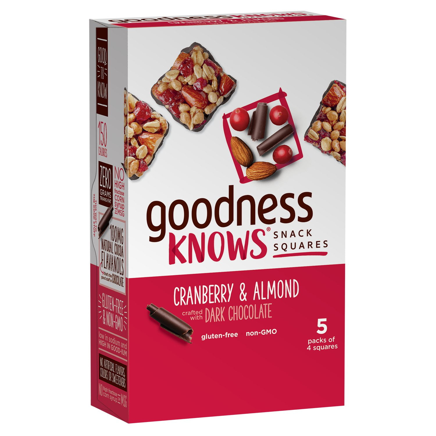 goodnessKNOWS Gluten Free Snack Square Bars Cranberry Almond & Dark Chocolate Box, 5 Pack by MARS, INC.