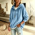 thumbnail image 5 of Dolkfu Blue Going Out Tops Velour Silky Smooth Long Sleeve V-Neck Hoodie Relaxed Fit Soft Luxe Modern Solid Tops Light Blue,Xl, 5 of 6