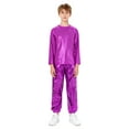 thumbnail image 3 of Zaldita Kids Boys Girls Shiny Metallic Jazz Hip Hop Dance Outfits Long Sleeve T-Shirts and Pants Performance Dancewear Hot Pink 7-8, 3 of 7