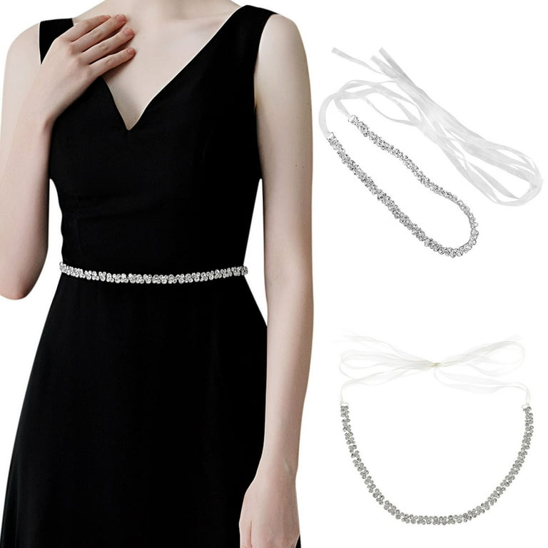 Hontri Belt in Sale, Wedding Bride Belt Crystal Rhinestone Belt Bridesmaid Dress Belt Women Accessories Dress Matching Belts for Women Silver, Adult