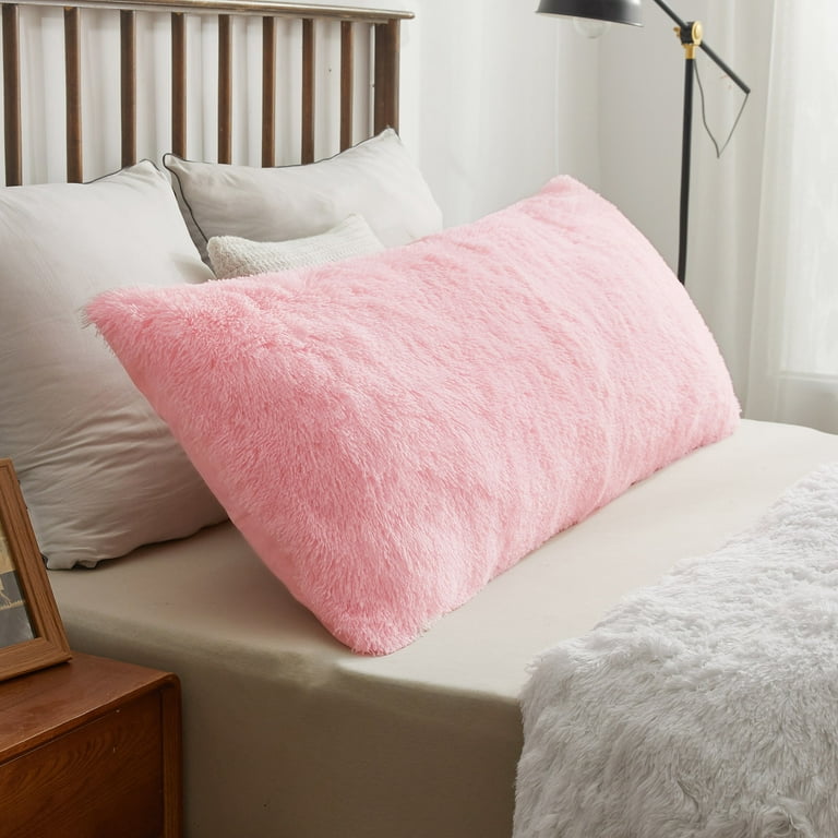 XeGe Shaggy Faux Fur Body Pillow Cover, Fluffy Long 20x54 Bed Pillow Case  with Zipper Closure, Soft Decorative Plush Furry Fuzzy Body Pillowcase, 20  x 54, Light Pink 