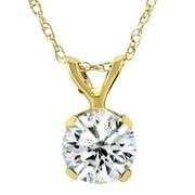 Yellow Gold 1/4ct Round Solitaire Real Diamond Pendant