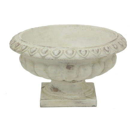 Footed Urn - Three Hands Detailed Tuscan White Wash Indoor/Outdoor Decorative Planter