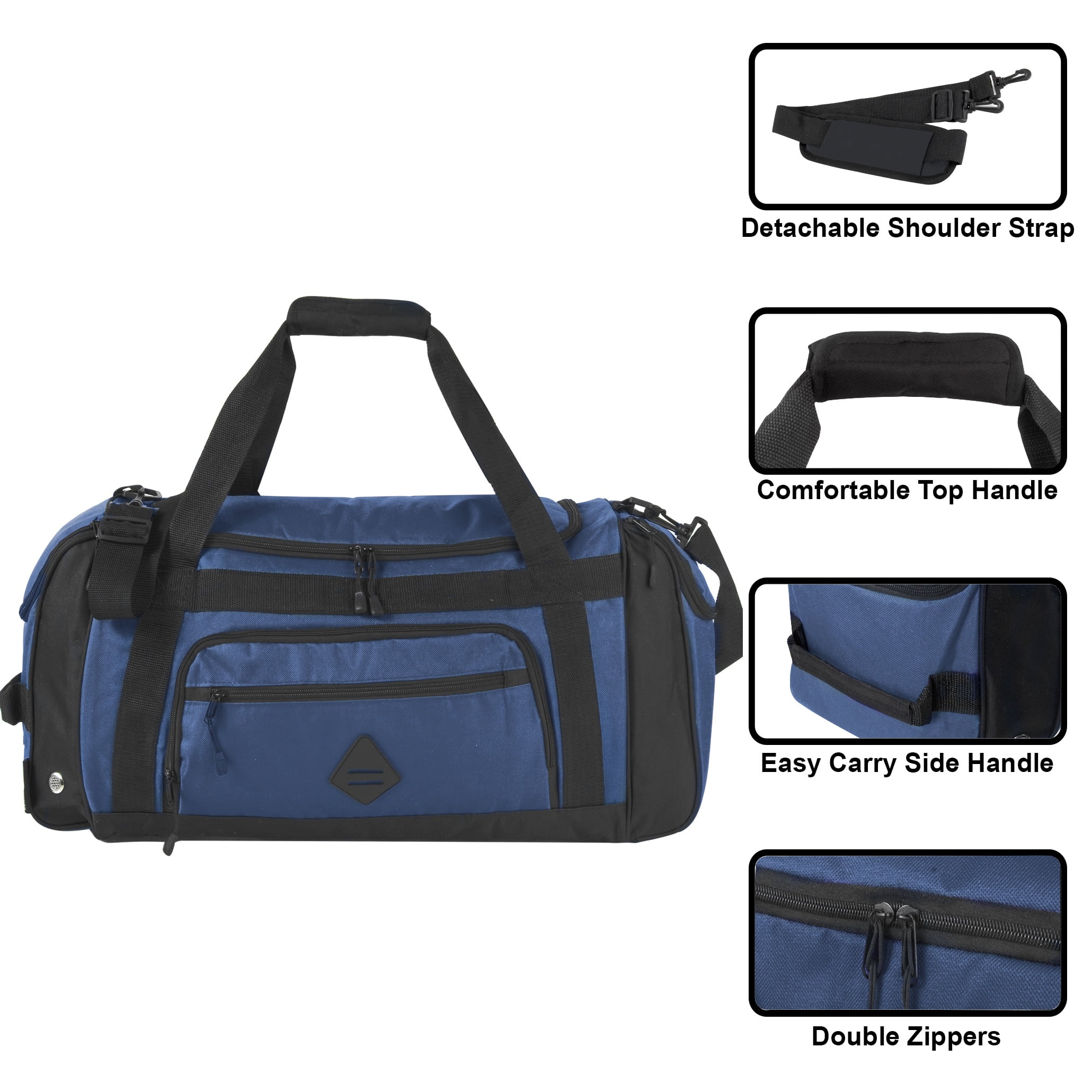 Summit Ridge 24"L Duffel Bag 42 Liter Capacity for Gym Clothes, Sports Equipment, Towels, Sneakers, Travel, Commute in Twilight Blue