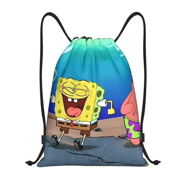 Zufioo SpongeBob SquarePants Print Sports Cinch Sack Gym String Bags Machine Washable Heavy Duty String Backpack for Men Women-Medium