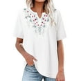 thumbnail image 2 of Dagegui Women's Cotton Linen T-Shirts Casual Boho Short Sleeve Tops Summer Notch V Neck T Shirts Trendy Embroidered Blouses ZB White S, 2 of 5