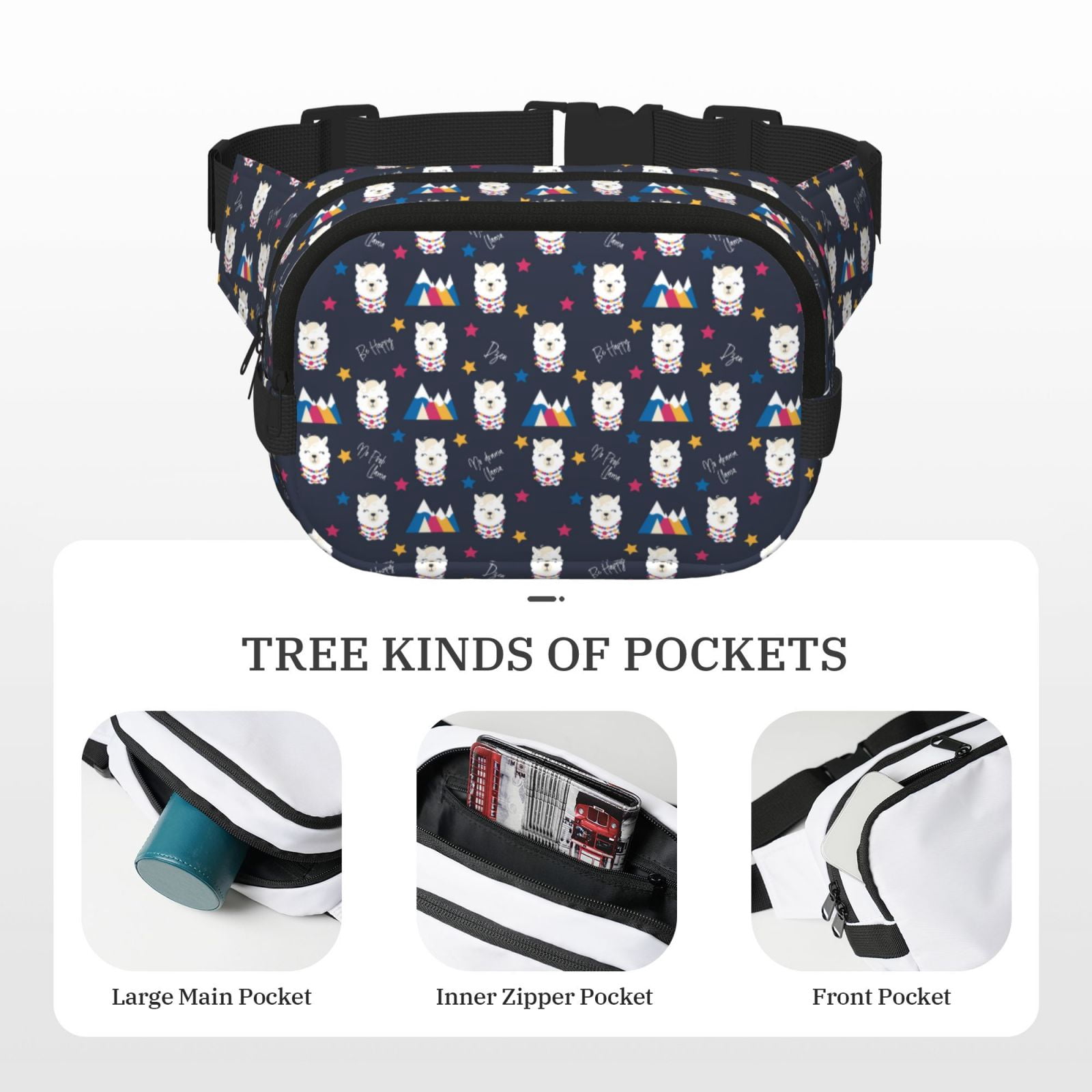 Picia Llamas 1 Print Square Double-Layer Waist Bag Mini Adjustable Waist Belt Bag Exercise Running Travel Hiking