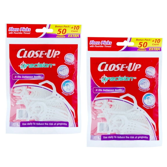 Close-Up Precision Floss Picks w/ Flouridex Thread, 60 Count, Pack of 2 (120 Flossers)