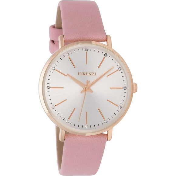 Minimalist Feminine Analog Watch Small Dial with Delicate White Stones Daily Accessory Comfortable PU Leather Strap | Ferenzi FZ21704