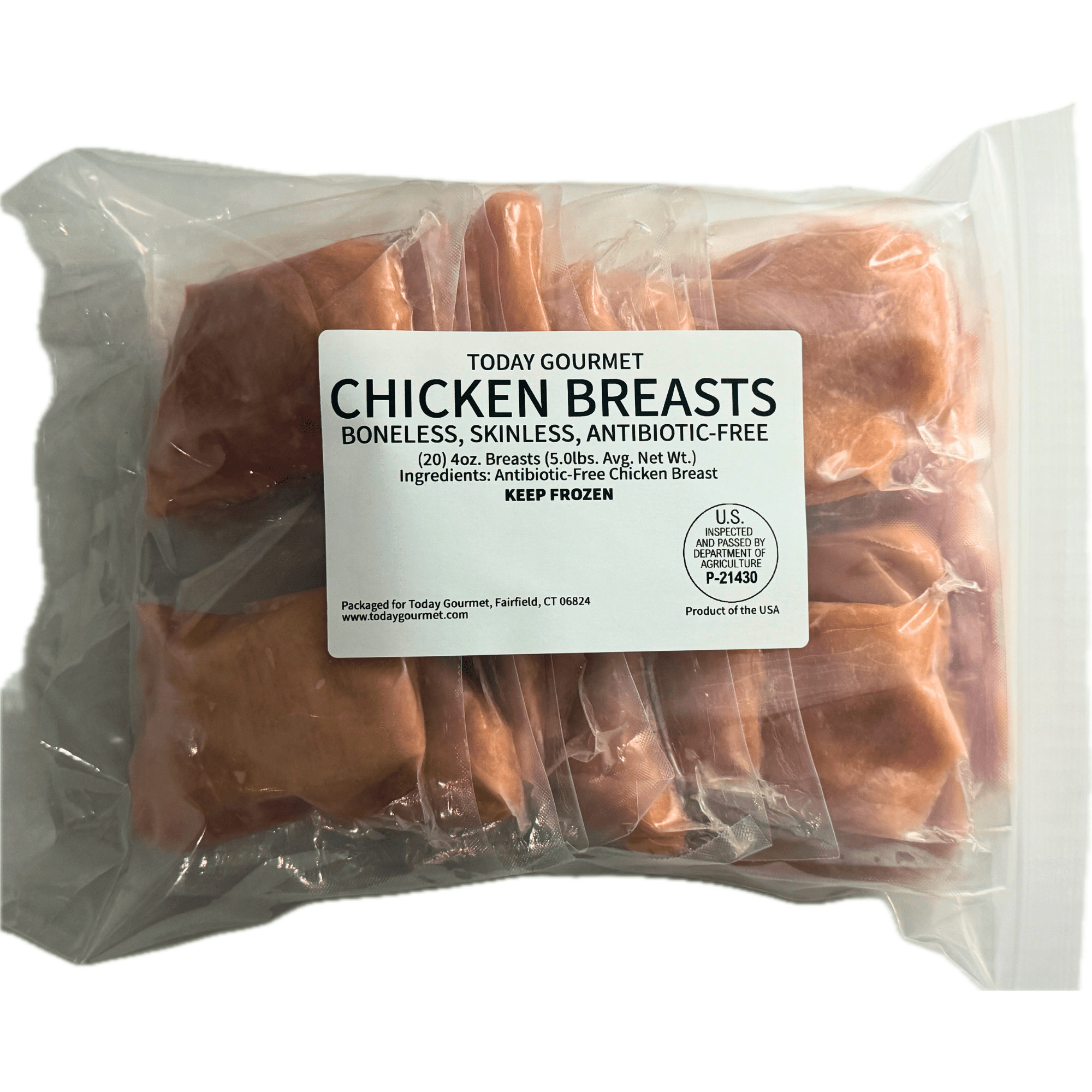 Today Gourmet Chicken Breast, Boneless/Skinless Antibiotic Free (20) 4oz. Breasts