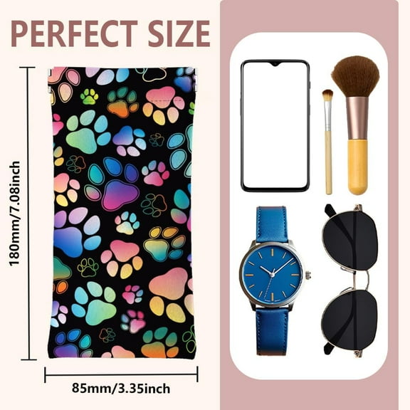 Colored Paw Prints Glasses Case Squeeze Top Eyeglass Case Travel PU Leather Sunglass Bag Portable Sunglasses Pouch for Women Men