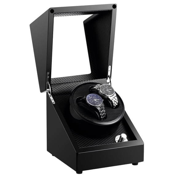 Vowella Automatic Double Watch Winder with Quiet Motor, Wooden Rotator Display Case & Storage, Black