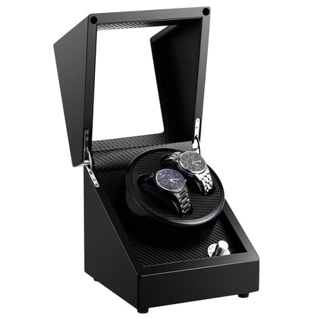 Vowella Automatic Double Watch Winder with Quiet Motor, Wooden Rotator Display Case & Storage, Black