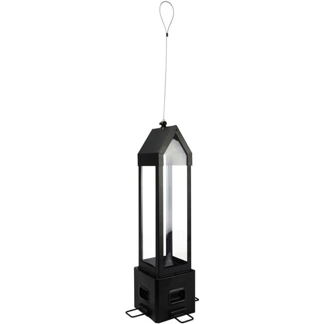3.1 qt. cap. Wild Bird Metal Squirrel Shield Choice Lantern 4 Ports Bird Feeder, Black
