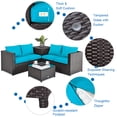 thumbnail image 3 of Gymax Ensemble de Conversation pour Patio en Rotin Rembourré 4 Pcs avec Table d'Appoint Coussin Turquoise, 3 of 8