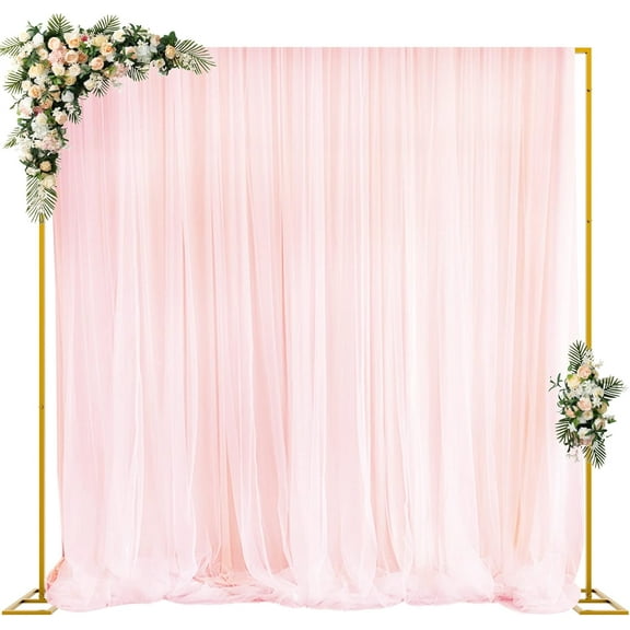 10' x 10' Heavy Duty Backdrop Stand with Base, Gold Portable Adjustable Pipe and Curtain Kit