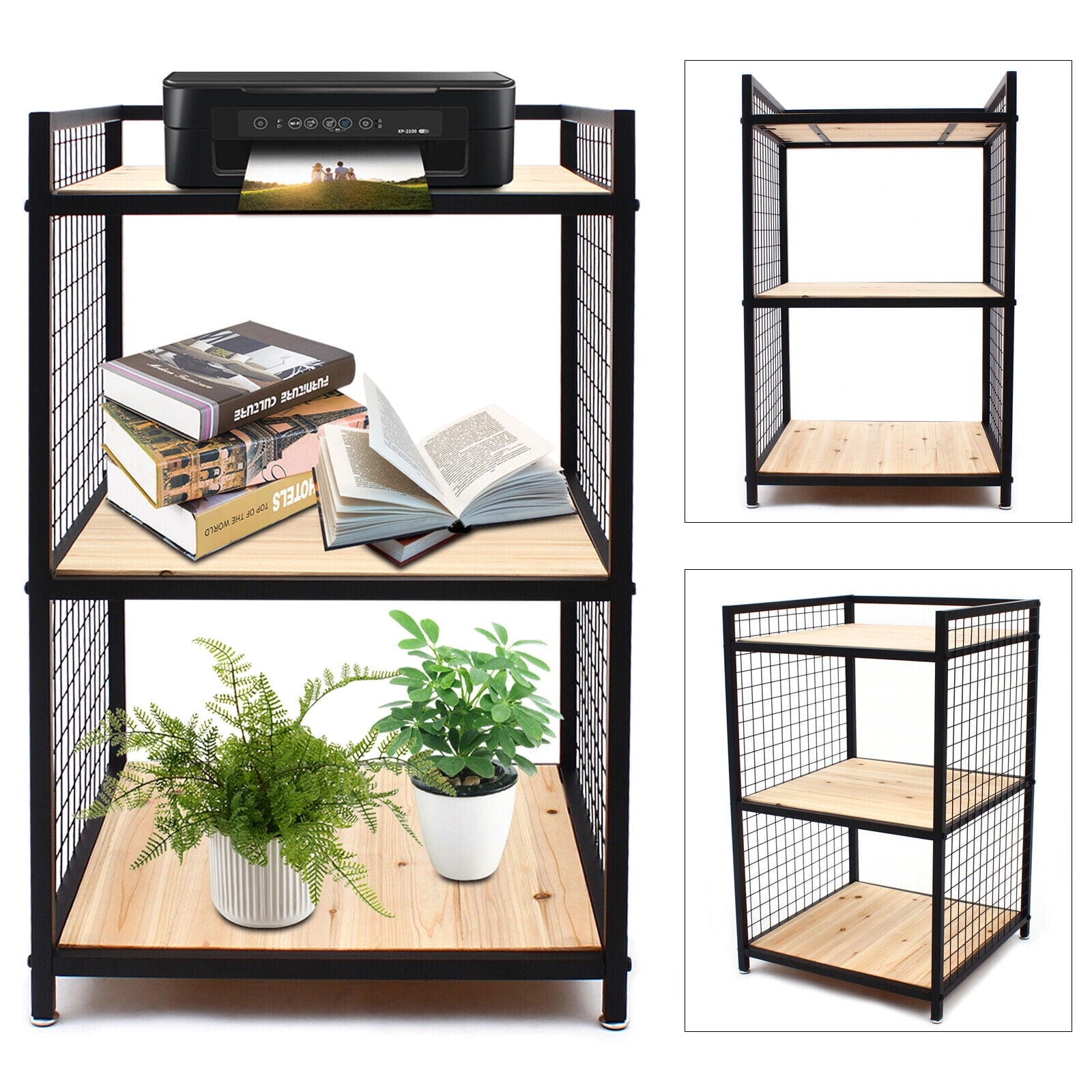 FETCOI Storage Rack 3-Tier Shelving Modern File Cabinet Printer Stand Home Office Stand