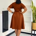 thumbnail image 2 of AURA Womens V Neck A Line Midi Dress Tie Strap Detail Short Sleeve High Waist Elegant Summer Work Dress with Zipper, 2 of 10