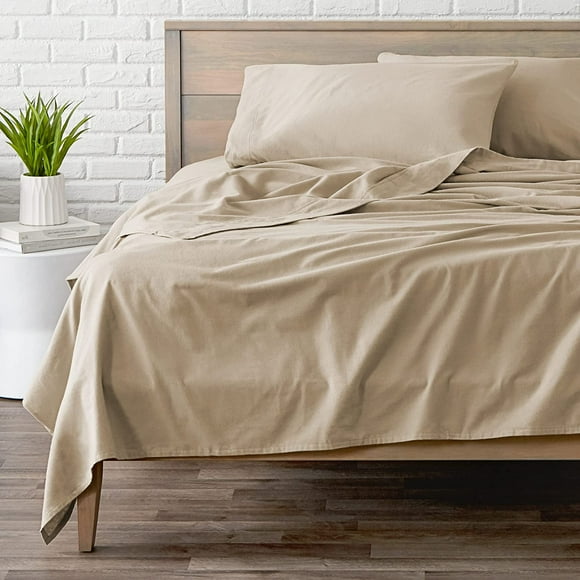Bare Home Flannel Sheet Set 100% Cotton, Velvety Soft Heavyweight - Double Brushed Flannel - Deep Pocket (Queen, Taupe)
