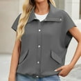 thumbnail image 2 of Htigea Fall Spring Vest for Women Short Turndown Sleeveless Jackets Thin Fleece Snap Button Outerwear Coats Gray S, 2 of 6