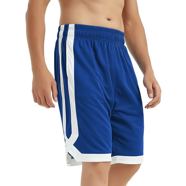 TOPTIE Men's 7" Mesh Basketball Shorts with Pockets, 2-Tone Active Athletic Shorts, Workout Shorts for Adult-NavyBlue-M