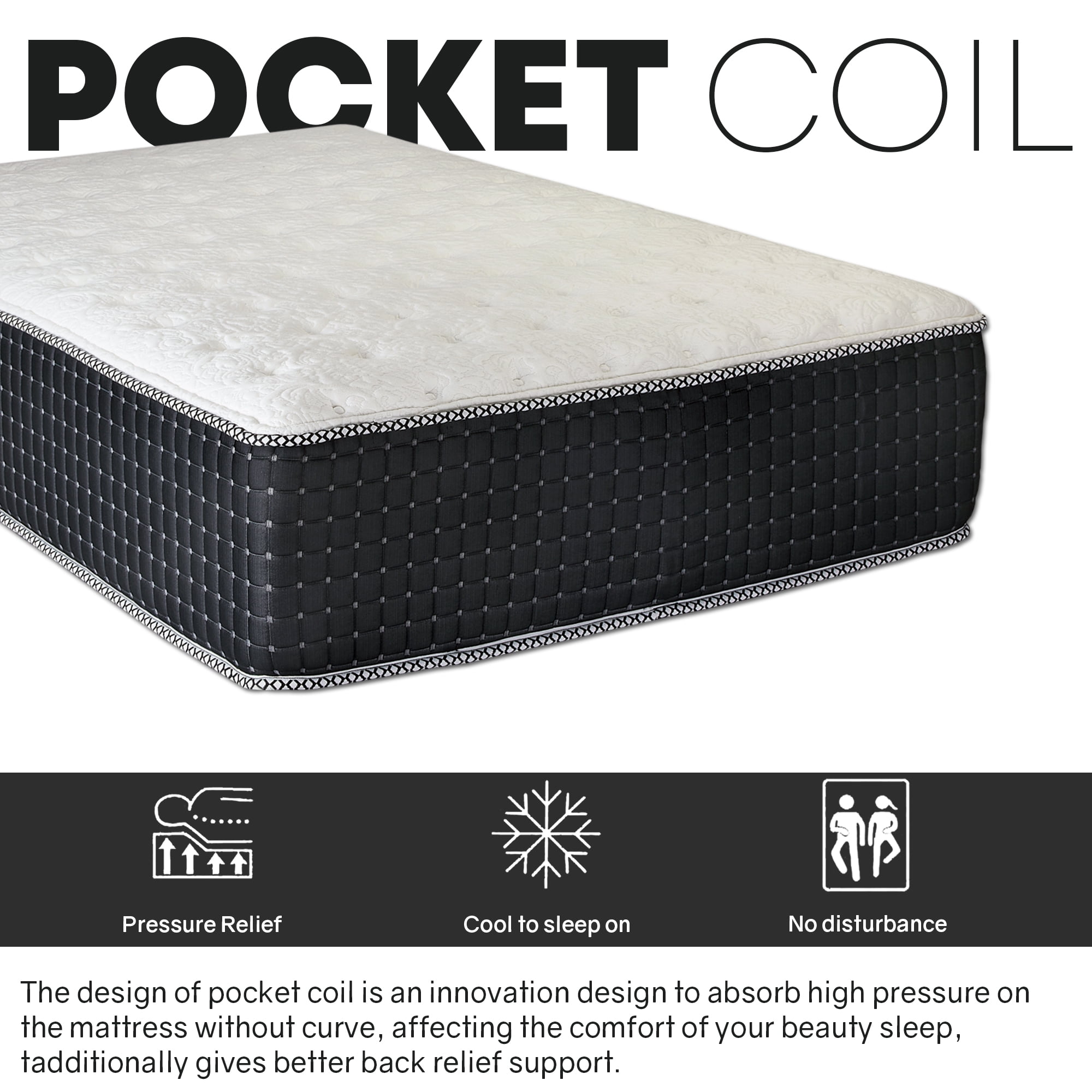 Continental Sleep, 14" Firm Hybrid Mattress-w/Heavy Damask Fabric, Pocket Coils for Motion Isolation, Pressure Relief & Cooling-Reinforced Edges, H/D Foam Base, 2" Soft Quilted Top, Queen