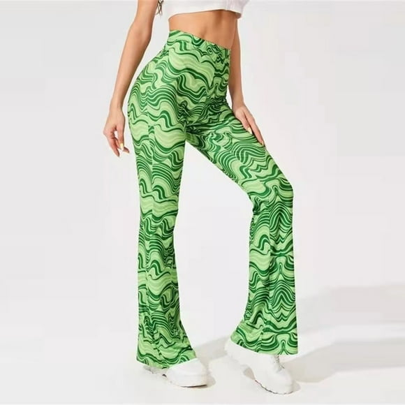 Babysbule Womens Pants Women's Summer Casual Running Athletic High Waist Water Ripples Printed Yoga Pants Boot Cut Long Pants