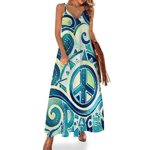 Vestido sin mangas con diseño retro de paz y amor Ropa de mujer Vestido lindo Vestidos formales para ocasiones especiales