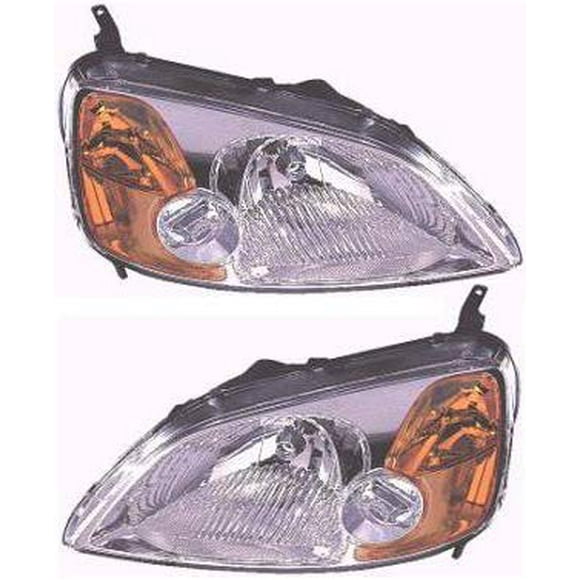 Evan Fischer Driver and Passenger Side Headlight for Honda Civic 2001-2003 Halogen Fits DX, EX, HX & LX; Coupe Replaces # 33101S5PA01, 33151S5PA01