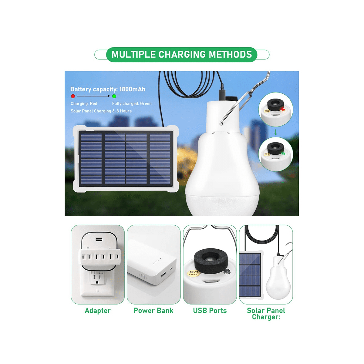 Portable Solar Light Bulbs,USB Rechargeable Emergency LED Bulbs with Remote for Shed Hiking Camping Tent 2 Set