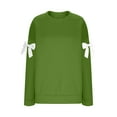 thumbnail image 5 of WTOBBY Women's Solid Color Bow Round Neck Long Sleeve Loose Pullover Sweater Sweatshirt, Decorative Bow Design, Soft and Comfortable for Fashionable Everyday Wear,Green M, 5 of 7