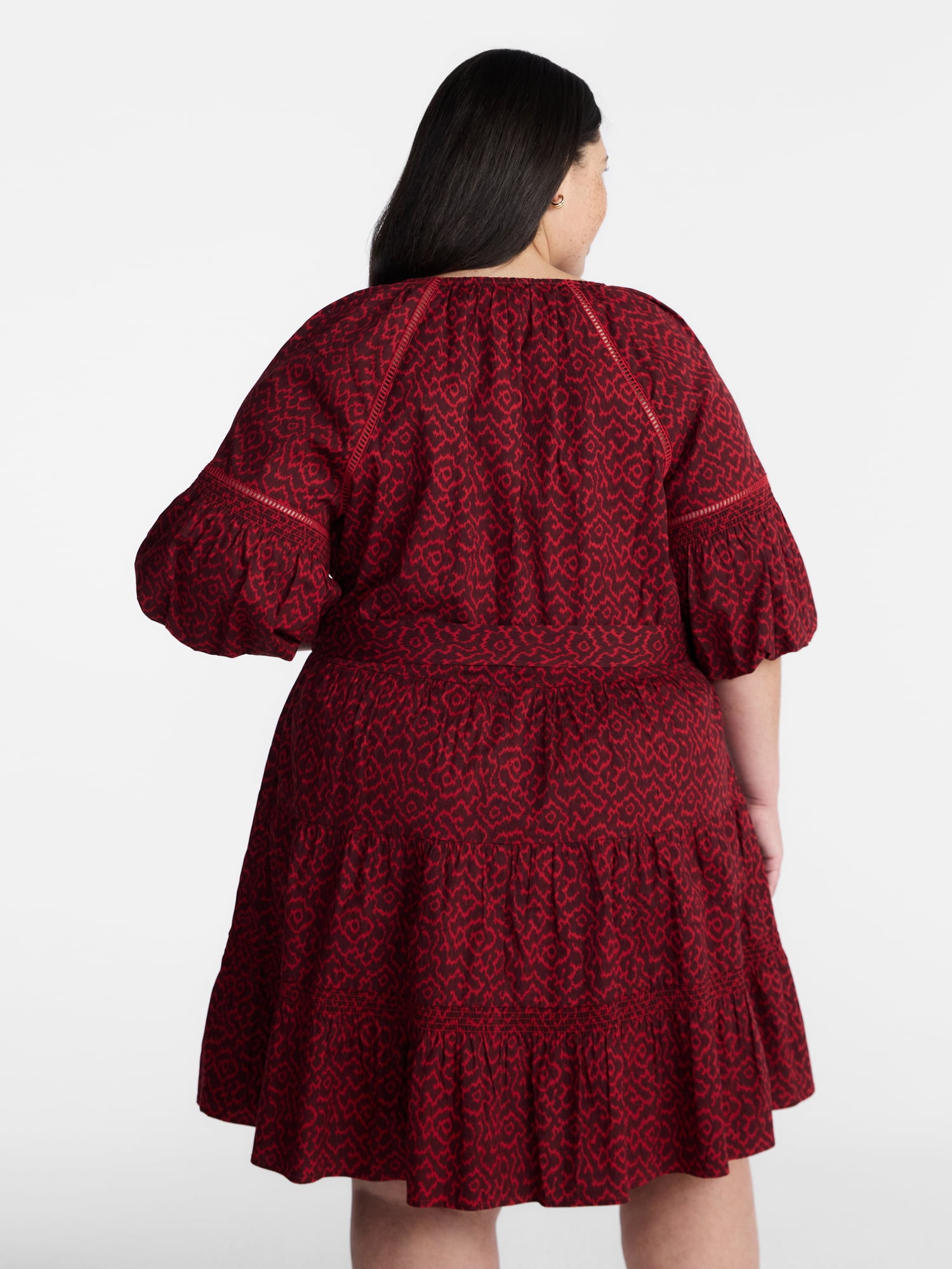 Terra & Sky Women’s Plus Mini Dress with Elbow Length Puff Sleeves, Sizes 0X-5X