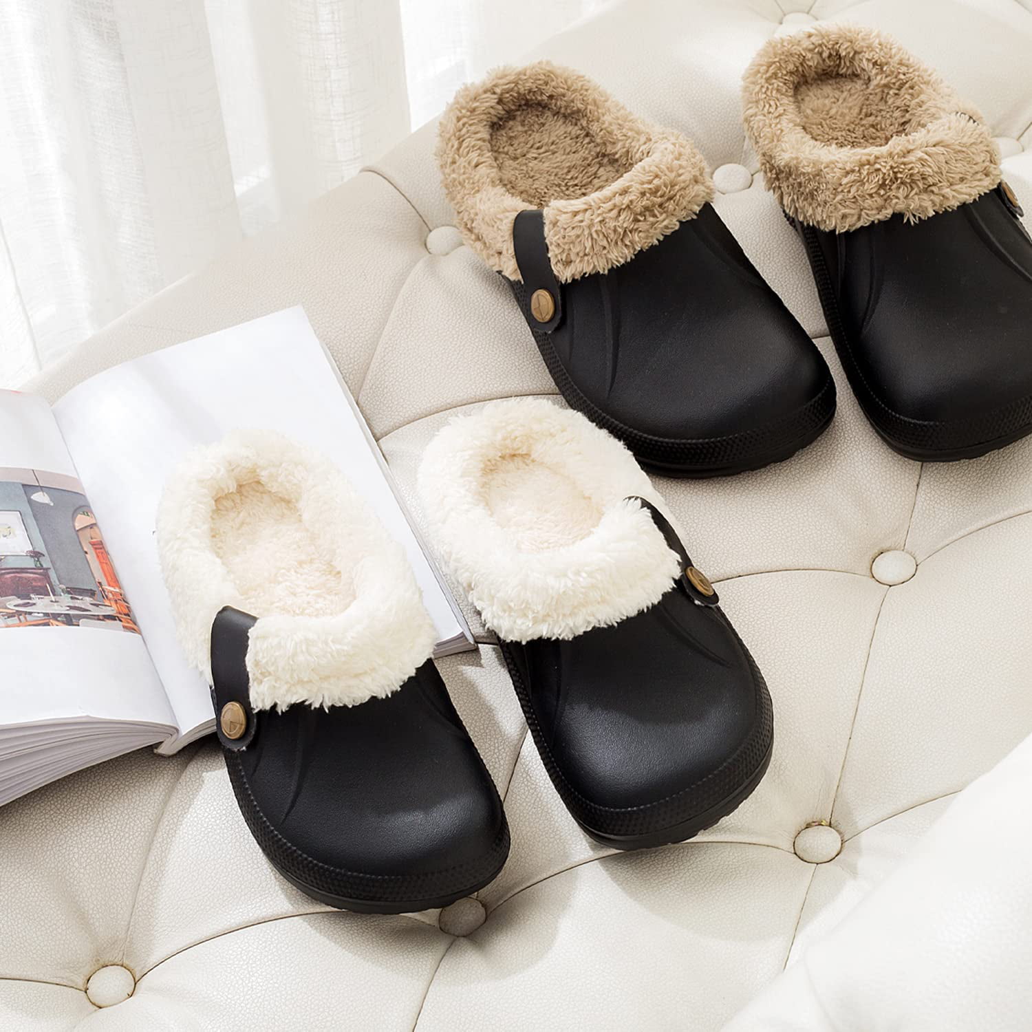Waterproof Slippers Women Men Fur Lined Clogs Winter Garden Shoes Warm  House Slippers Indoor Outdoor Mules | Fruugo KR