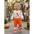 thumbnail image 5 of Loicainy Infant Baby Girl Halloween Outfit 3 6 9 12 18 Months Letter Pumpkin Print Crew Neck Long Sleeve Rompers Bell-Bottoms Pants Headband 3Pcs Clothes Set, 5 of 9