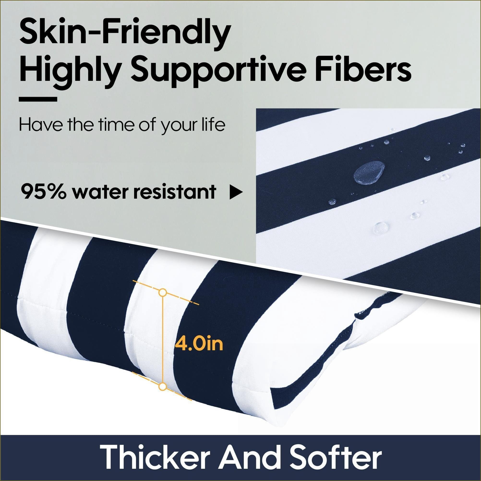 Outdoor Chair Cushions | 2-Pack High Back for Patio Porch Indoor Office, 44''x22''x4'', Tufted Reversible, Navy Blue/White |Polyester|Solid Back