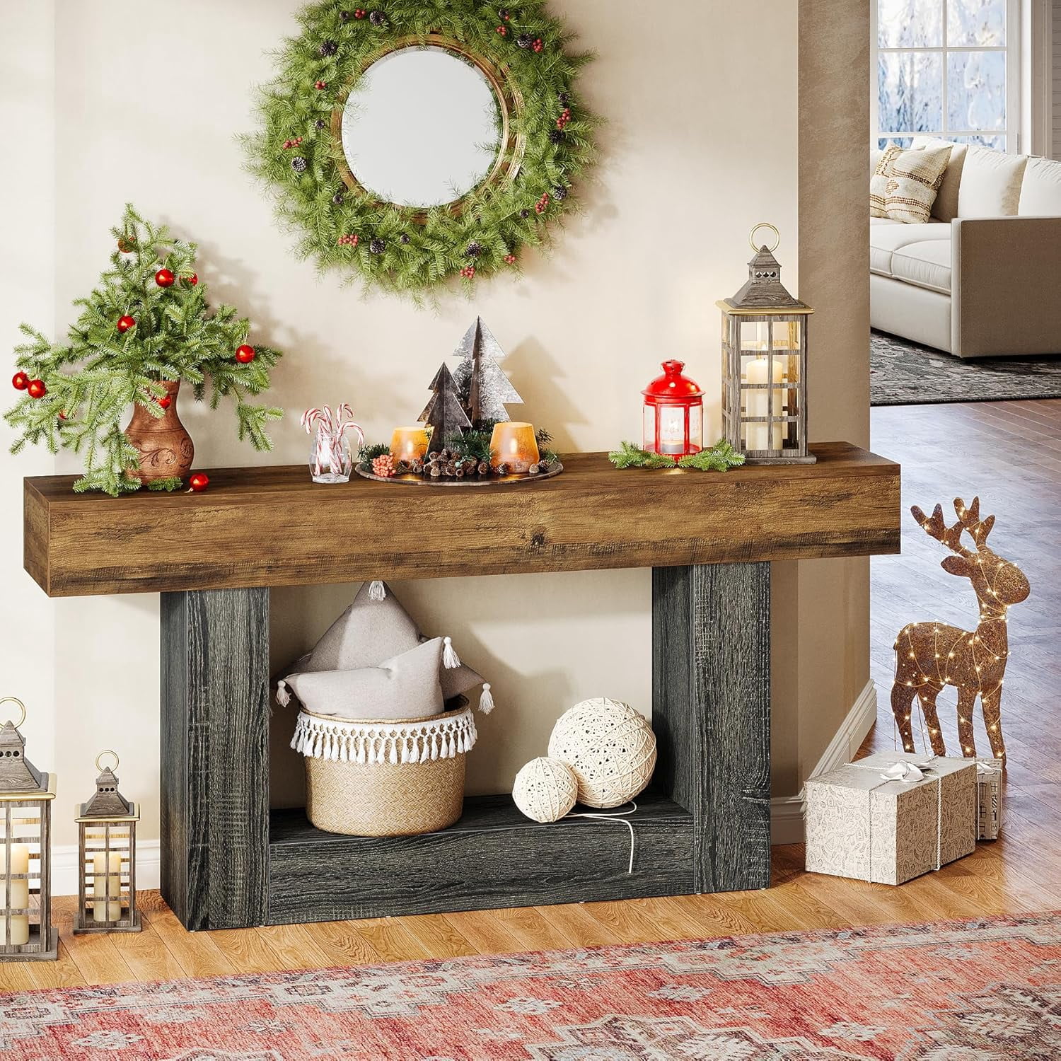 Tribesigns 63-Inch Long Console Table, 2-Tier Entryway Table Sofa Table with Storage